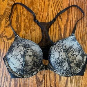Victoria's Secret Bombshell Plunge Black Lace Push-up Bra 32C
